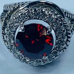 Women Fashion Ring Size Approximately 6.25 Silver Tone Metal Shade of Red Center Photo 12