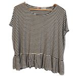 Free People  Beach Striped Black‎ and White Short Sleeve Ruffle Top Photo 0