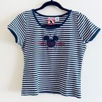 Disney Vintage 90s Mickey Mouse Embroidered Cropped Striped Tee Photo 0