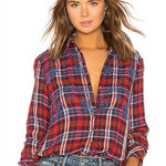 Free People  Magical Plaid Floral Embroidered Button Down Shirt Womens XS Photo 0