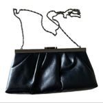 Gunne Sax  Black Pleated Leather Evening Clutch With Silver Chain Photo 4