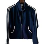 Vintage 80s Track Jacket navy white zip front size medium M Blue Photo 0