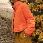Free People FP MOVEMENT Neon Orange Puffer Fleece Jacket Cropped Insulated Sz L Photo 3