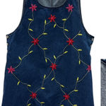 Vintage Floral Embroidered Denim Jumper Jean Dress Scoop Neck Sleeveless Size 2X Blue Photo 0