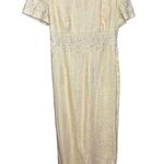 Maggy London Vintage  Light Pastel Yellow embroidered linen maxi sheath dress sz Photo 0
