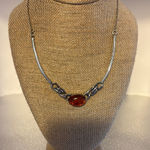 Honey Amber 925 Sterling Silver Women's Necklace Photo 0