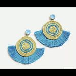 J.Crew Rare Rope Fan Earrings Prussian Blue Gold $65 NWT Photo 1