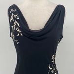 Alex Evenings Vintage 90s Dress Embroidered Cowl Neck Fringe Hem Black Womens 8 Photo 2