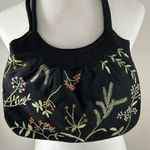 Black Fabric Floral Embroidered Shoulder Bag Photo 2