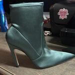 Good American The Icon Satin Boots in Emerald Green - Women’s 8 Zip Closure NEW Photo 0