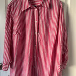 CHAPS  Pink‎ Striped Button Up Shirt 3X XXXL Collared 3/4 Sleeve Top White Casual Photo 0