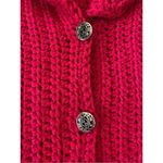 Handmade Crochet Knit Button Front Cardigan Sweater Hot Pink Heavyweight Winter Photo 5