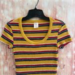 No Boundaries Juniors Mustard Yellow Ribbed Short Sleeve Striped Scoop Neck Top Photo 3