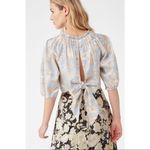 Rebecca Taylor  Long Sleeve Satin Leaf Top in Sky Blue Combo Sz 2 Photo 1