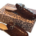 French Sole FS/NY Cape Brandy Croco Slip On Slide Mule Size 8.5 NIB Brown Photo 0