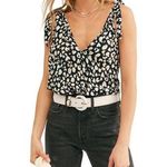 Free People Bare It All Tank Bodysuit Black Animal Print Cowl Neck Size L NWT Photo 0