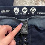 REWASH Y2K Vibes Dark Navy Blue Lace Up Fly High Waisted Flare Leg Stretch Jeans Photo 8