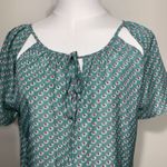 Tulle Green Elephant Pink Keyhole Blouse Size S Short Sleeve Boho Top Photo 1