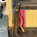 Myra Bag Midsummer Pouch Wristlet Leather Striped Canvas Clutch Brown Bohemian Photo 7