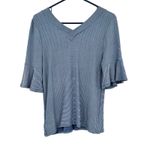 Como Blu Size Small Knit Shirt Blue and White Ruffle Sleeves‎ Loose Fit Blouse Photo 2