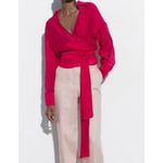 ZARA ‎ Hot Pink Semi-Sheer Collared Wrap Top Sz S Ballet Fairy Feminine Gypsy Photo 1