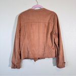 Odyn Tan Faux Suede Leather Bomber Jacket Fall Women’s L Bikercore Moto Classic Size L Photo 3