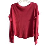 Pilcro  v neck waffle knit ruffled raspberry pink top slouchy Medium Photo 4