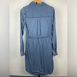 Lovestitch  Blue Chambray Button Up Collared Long Sleeve‎ Tencel Mini Shirt Dress Photo 12