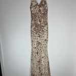 Kalinnu Champagne Sequins Mermaid Evening Gown dress Size Medium New with tags Tan Photo 4