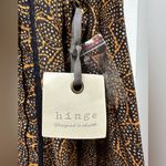 Hinge NWT  navy charcoal gold cactus V neck Blouse Photo 5