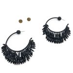 Oscar de la Renta  Black Beads Dangle Half Hoops Photo 1