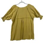 Shop The Mint Women M Yellow Boho Smocked Short Sleeve Linen Blouse Fall Layering Photo 1