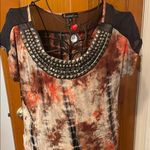 Signature Studio 🥦🥦🥦BOGOHO 🥦Sig. Studio Black and Brown Tie-Dye Blouse with Beaded Neckline-Small Photo 1