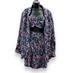 Free People  Poolside Navy Blue & Pink Floral 3 Piece Set Sz L‎ Photo 3