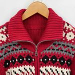 Covington  Zip Front‎ Cardigan Sweater Womens Small Red Ribbed Nordic Aztec Knit Photo 2