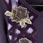 Vintage Y2K Purple Lattice Floral Sweater Size S Green Photo 1