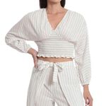 Avec Les Filles Stripe V-Neck Smocked Cropped Top Size L NWT $79 Photo 0