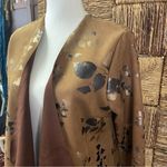 Soft Surroundings  Brown Open‎ Front Jacket Size M Long Sleeve Suede Floral Photo 4