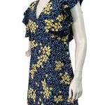 ZARA  Basic Blue Yellow Floral Print Flutter Sleeve VNeck A-line Small Mini Dress Photo 3