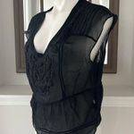 7 For All Mankind Black Sheer Blouse, 100% Silk Size M, New w/o Tag Photo 4