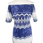La Blanca  Blue White Tie Dye Embroidered Crochet Lace Mini Dress/Swim Cover Up S Photo 2