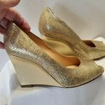Carlo Pazolini Gold Metallic Leather Wedge Curved Heels Pumps Shoes 38, 7.5 USA Size undefined Photo 0