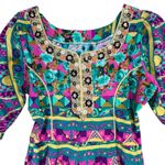 Boho Gypsy Maxi Dress Size S Multicolor Geo Floral Embroidered Sequins Boho Chic Pink Photo 3