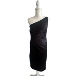 David Meister Black Satin One Shoulder Cocktail Dress Size 8 Photo 10