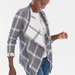 Chico's Reversible Windowpane-Print Cardigan Draped Open Front Long Sleeve Photo 0