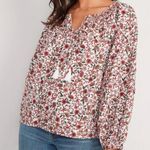 Old Navy Puff Sleeve Floral Smocked Poet Swing Blouse Women’s Size XXL Red White Photo 0