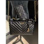 Guess Jania Society Quilted Medium Satchel Crossbody Black Logo Embossed NEW Photo 5