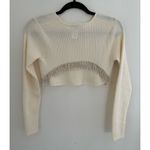 ZARA NEW Rhinestone Soft Crop Top in Cream Photo 2