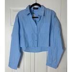 Akira Blue Pinstripe Collared Button Down Cotton Long Sleeve Crop Top Size XL Photo 7