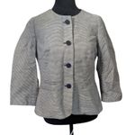 Talbots  Petites 8P Striped Collarless Jacket Navy Blue Cropped Workwear Photo 0